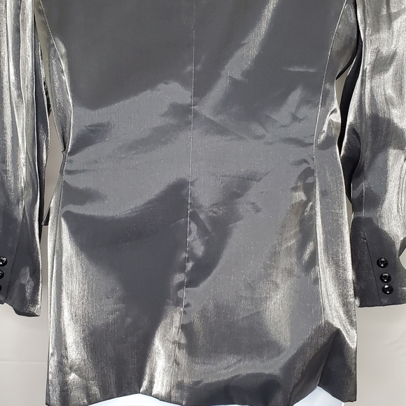 Gantos Silver Metallic Tie Front Blazer Size 14 Evening Jacket Mini Dress - Picture 6 of 15